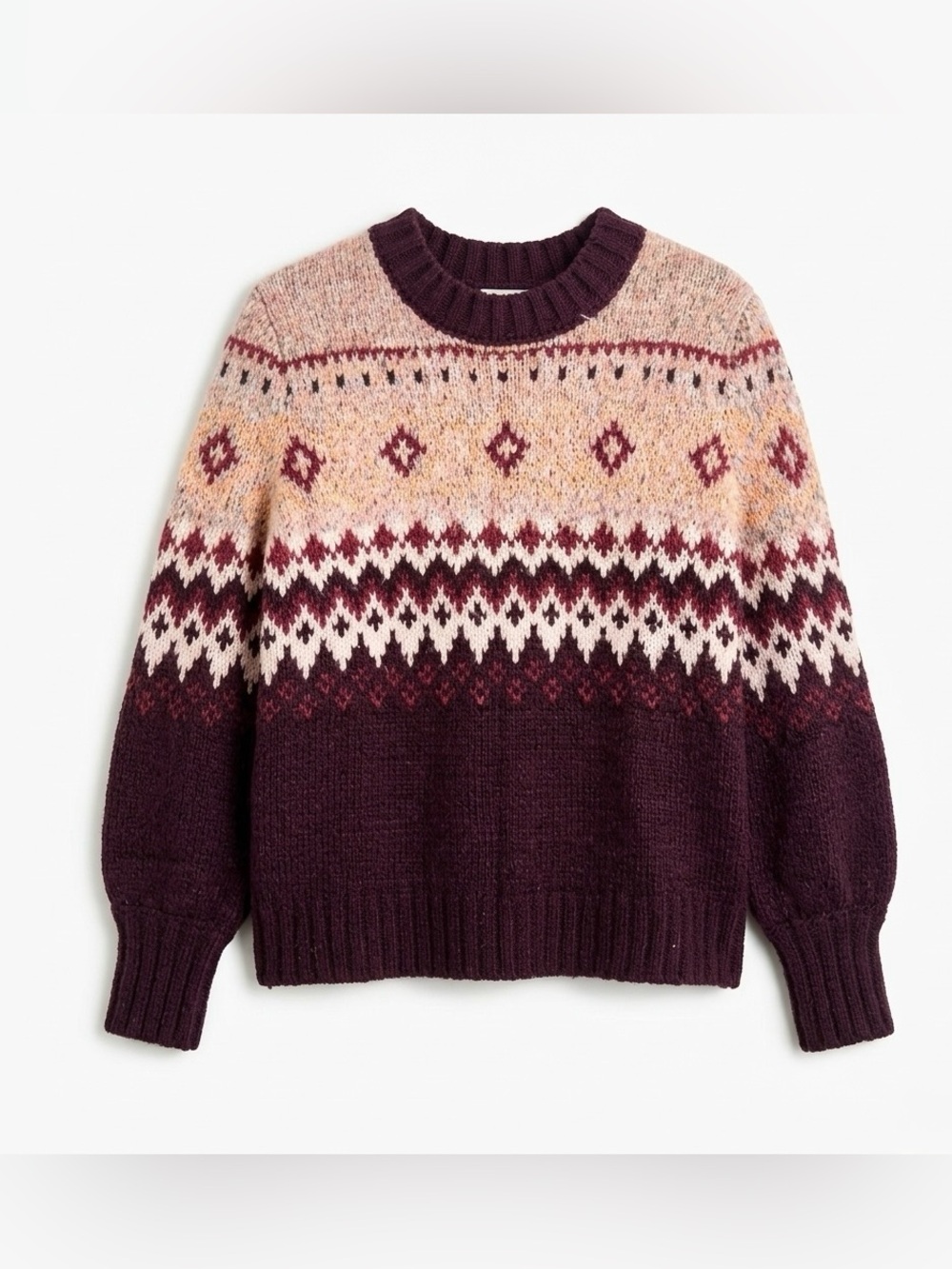 Charlie Paige Fair Isle Crewneck Sweater - Plum, Cream, Blush